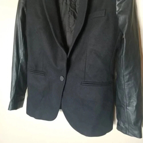 Aritzia Babaton Fred Blazer Black Wool Cashmere Blend Faux Leather Sleeves - Picture 9 of 13